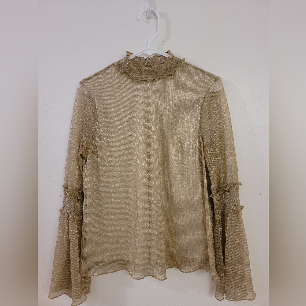 Elegant Gold Sheer Women's Top